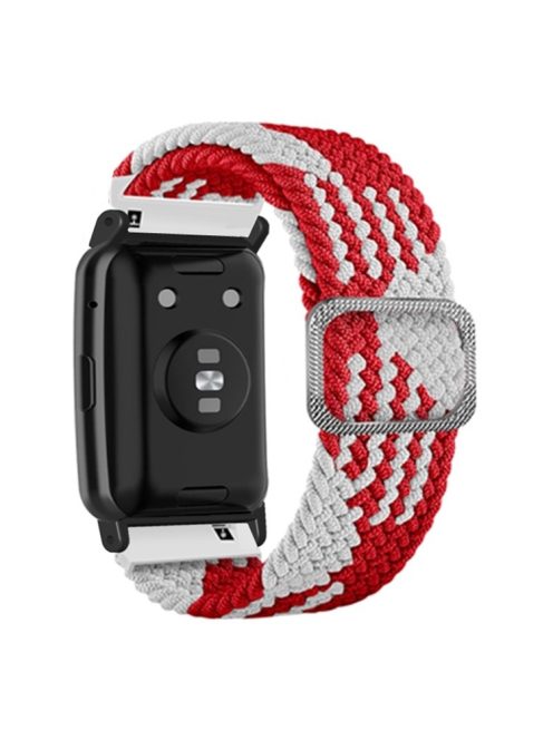 For Huawei Watch Fit / Watch Fit Special Edition Watch Band Nylon Braided Elastic Wrist Strap - Red+White