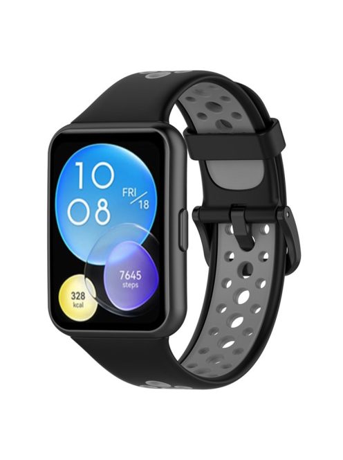 For Huawei Watch Fit 2 / Watch Fit 2 Active Dual Color Watch Band Silicone Replacement Wrist Strap - Black / Grey