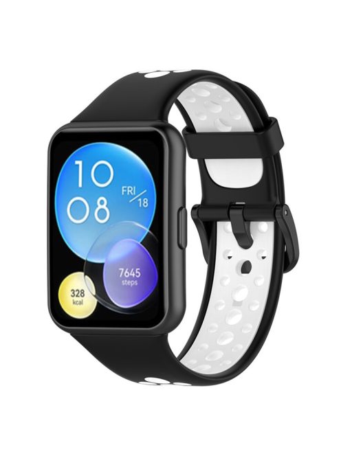 For Huawei Watch Fit 2 / Watch Fit 2 Active Dual Color Watch Band Silicone Replacement Wrist Strap - Black / White