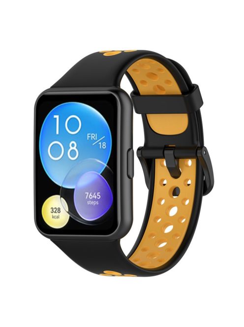 For Huawei Watch Fit 2 / Watch Fit 2 Active Dual Color Watch Band Silicone Replacement Wrist Strap - Black / Yellow