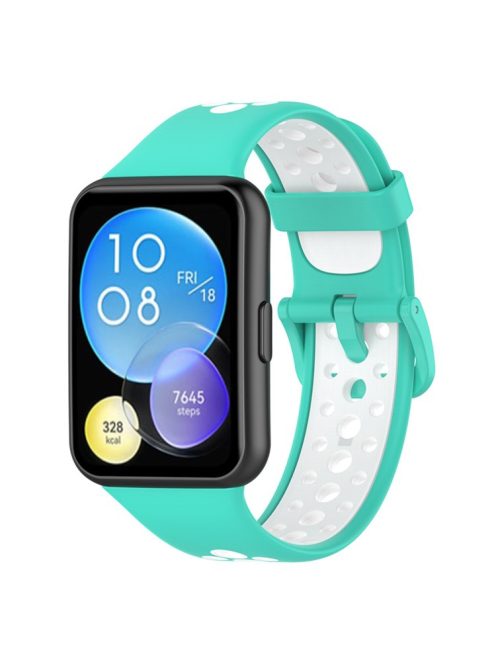 For Huawei Watch Fit 2 / Watch Fit 2 Active Dual Color Watch Band Silicone Replacement Wrist Strap - Cyan / White