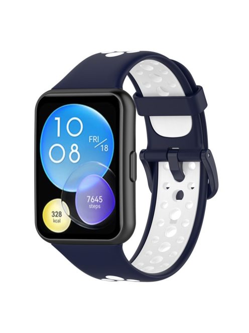 For Huawei Watch Fit 2 / Watch Fit 2 Active Dual Color Watch Band Silicone Replacement Wrist Strap - Midnight Blue / White