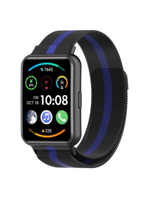 For Huawei Watch Fit 2 / Watch Fit 2 Active Stainless Steel Milanese Mesh Strap Smart Watch Replacement Wrist Band - Black / Blue