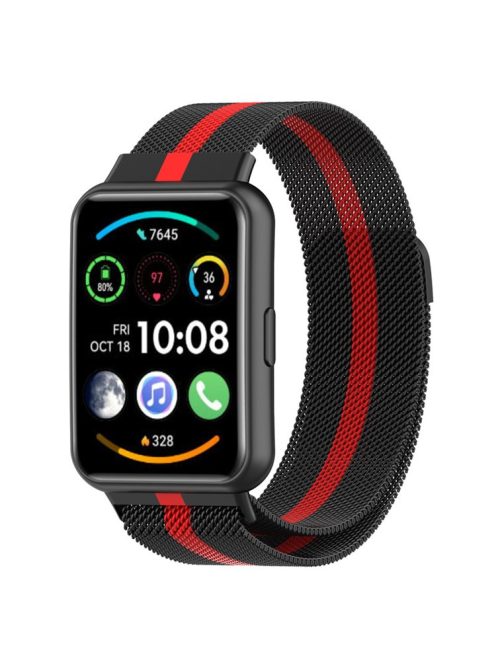 For Huawei Watch Fit 2 / Watch Fit 2 Active Stainless Steel Milanese Mesh Strap Smart Watch Replacement Wrist Band - Black / Red