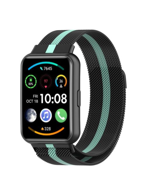 For Huawei Watch Fit 2 / Watch Fit 2 Active Stainless Steel Milanese Mesh Strap Smart Watch Replacement Wrist Band - Black / Teal