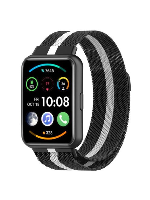 For Huawei Watch Fit 2 / Watch Fit 2 Active Stainless Steel Milanese Mesh Strap Smart Watch Replacement Wrist Band - Black / White