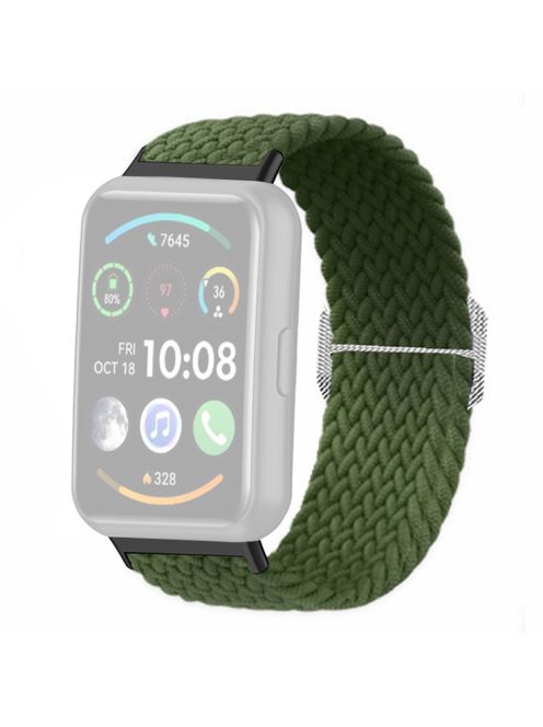 For Huawei Watch Fit 2 Adjustable Watch Strap Braided Elastic Wristband - Army Green