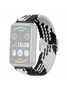   For Huawei Watch Fit 2 Adjustable Watch Strap Braided Elastic Wristband - Black White