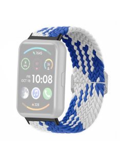   For Huawei Watch Fit 2 Adjustable Watch Strap Braided Elastic Wristband - Blue White