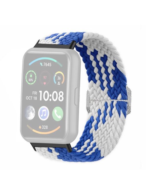 For Huawei Watch Fit 2 Adjustable Watch Strap Braided Elastic Wristband - Blue White