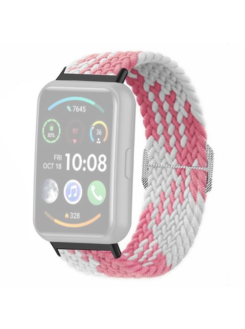 For Huawei Watch Fit 2 Adjustable Watch Strap Braided Elastic Wristband - Pink White