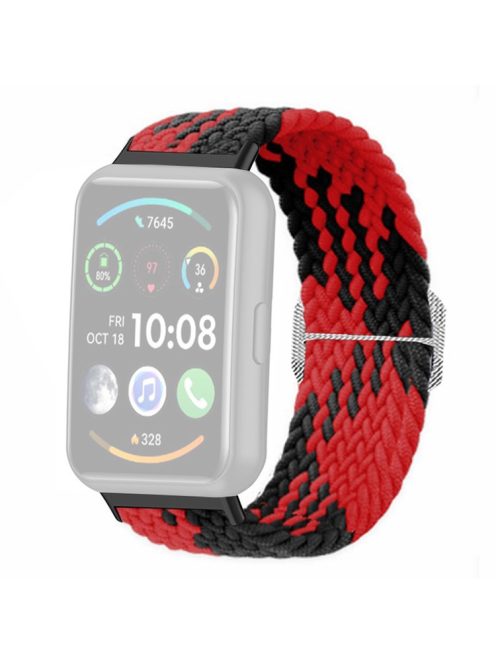 For Huawei Watch Fit 2 Adjustable Watch Strap Braided Elastic Wristband - Red Black