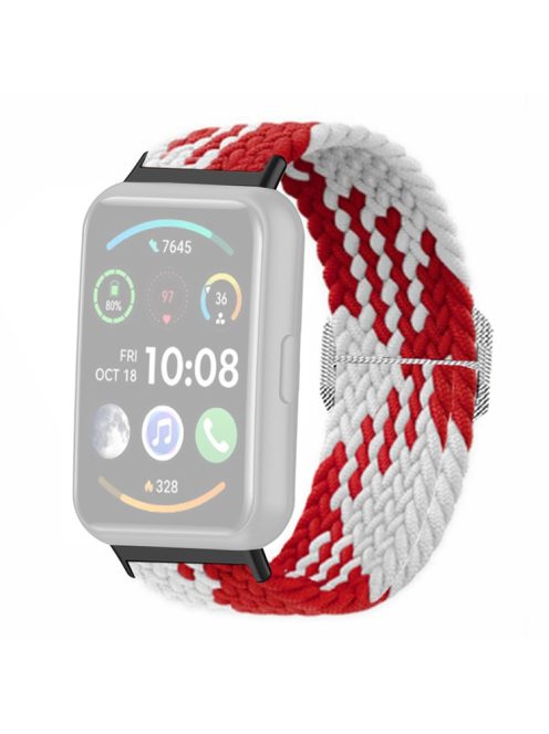 For Huawei Watch Fit 2 Adjustable Watch Strap Braided Elastic Wristband - Red White