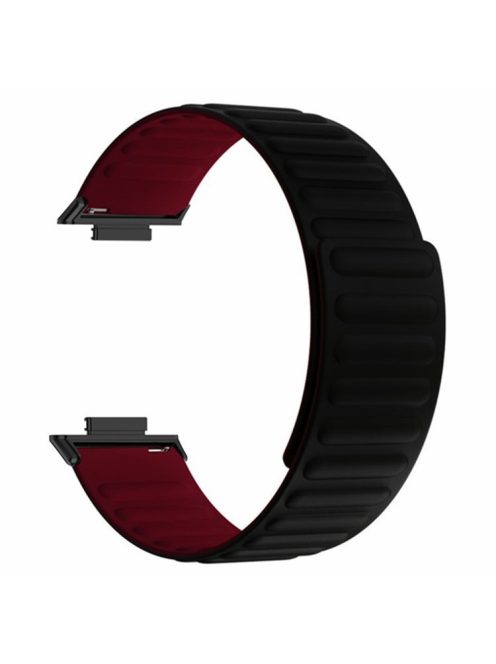 For Huawei Watch Fit 2 Magnetic Watch Strap Silicone Adjustable Wristband - Black+Wine Red