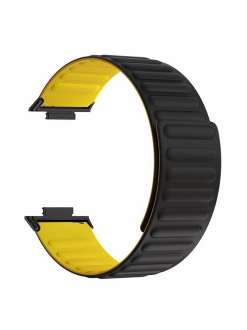 For Huawei Watch Fit 2 Magnetic Watch Strap Silicone Adjustable Wristband - Black+Yellow