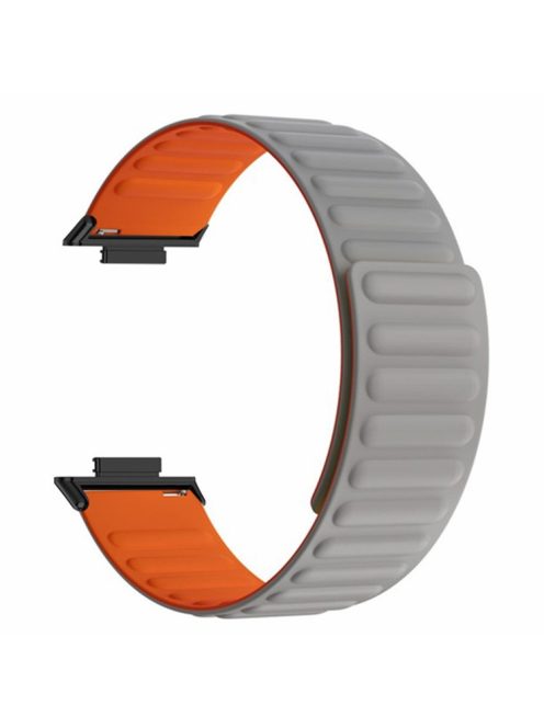 For Huawei Watch Fit 2 Magnetic Watch Strap Silicone Adjustable Wristband - Grey+Orange