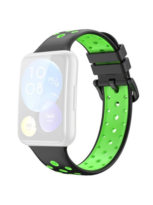 For Huawei Watch Fit 2 Silicone Watch Band Dual-Color Wrist Strap Quick Release Replacement Watchband - Black / Fluorescent Green