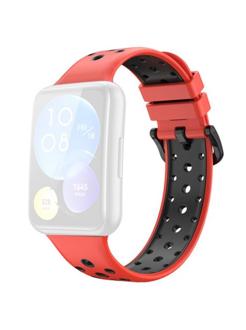 For Huawei Watch Fit 2 Silicone Watch Band Dual-Color Wrist Strap Quick Release Replacement Watchband - Red / Black