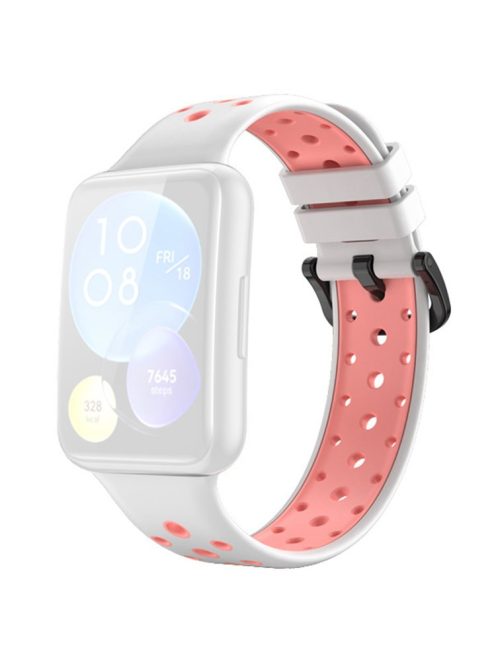 For Huawei Watch Fit 2 Silicone Watch Band Dual-Color Wrist Strap Quick Release Replacement Watchband - White / Pink