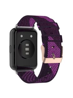   For Huawei Watch Fit 2 Watch Strap with Buckle Nylon Wrist Band Sports Watch 20mm Quick Release Watchband - Purple Stripe