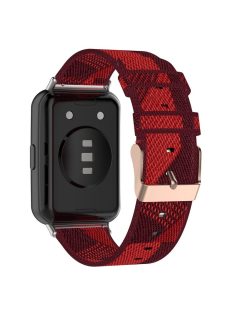   For Huawei Watch Fit 2 Watch Strap with Buckle Nylon Wrist Band Sports Watch 20mm Quick Release Watchband - Red Stripe