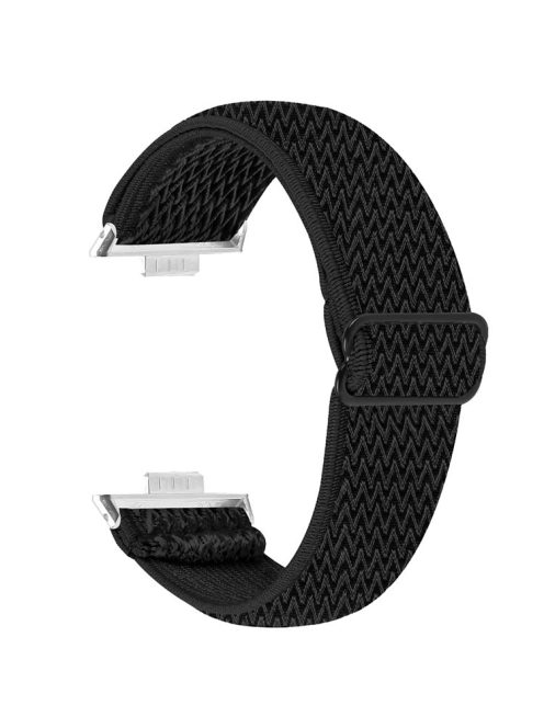 For Huawei Watch Fit 3 Adjustable Nylon Watch Band Wave Design Elastic Wrist Strao - Black