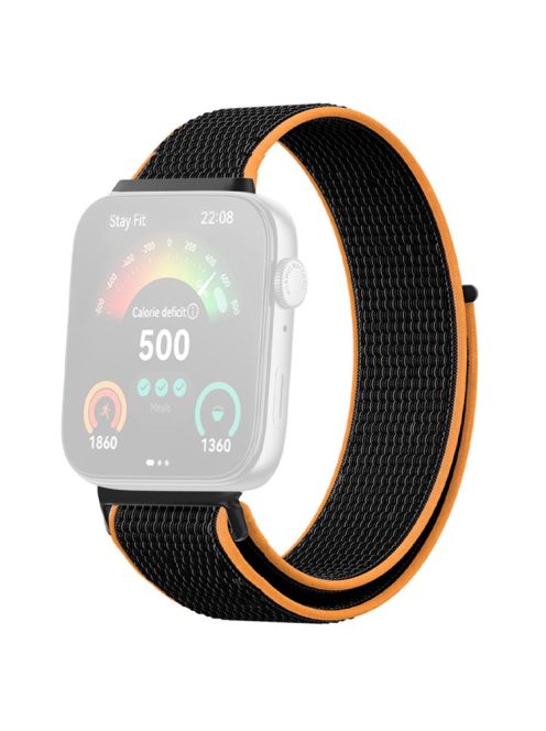 For Huawei Watch Fit 3 Band Breathable Braided Nylon Sport Adjustable Watch Strap - Black+Orange