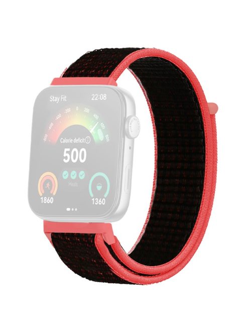 For Huawei Watch Fit 3 Band Breathable Braided Nylon Sport Adjustable Watch Strap - Black+Red