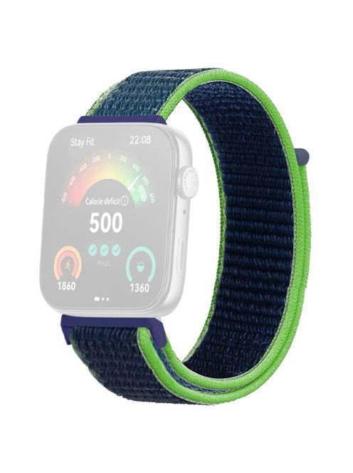 For Huawei Watch Fit 3 Band Breathable Braided Nylon Sport Adjustable Watch Strap - Fluorescent Green+Blue