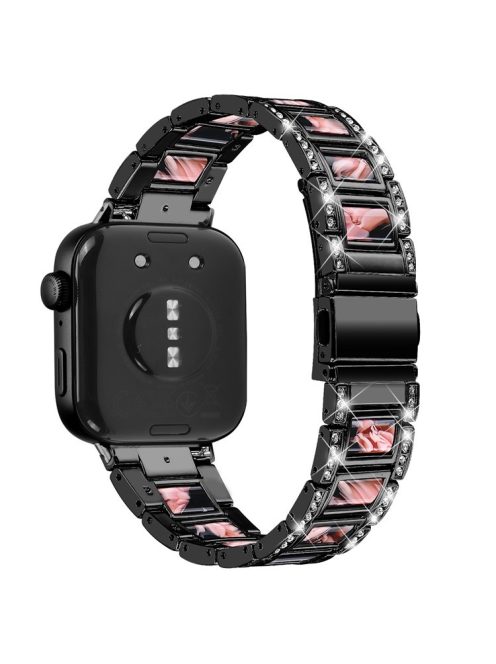 For Huawei Watch Fit 3 Metal Alloy Watch Band Rhinestones Resin Wristband Bracelet - Black+Black Pink Mix