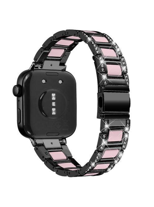 For Huawei Watch Fit 3 Metal Alloy Watch Band Rhinestones Resin Wristband Bracelet - Black+Pink