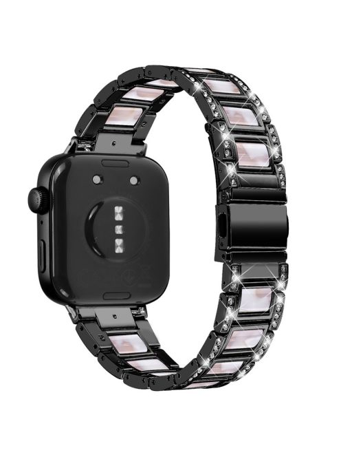 For Huawei Watch Fit 3 Metal Alloy Watch Band Rhinestones Resin Wristband Bracelet - Black+Pink Mix