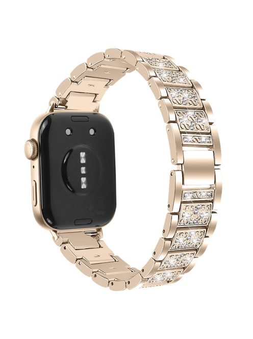 For Huawei Watch Fit 3 Metal Band Smart Watch Wrist Strap with Rhinestones - Champagne Gold