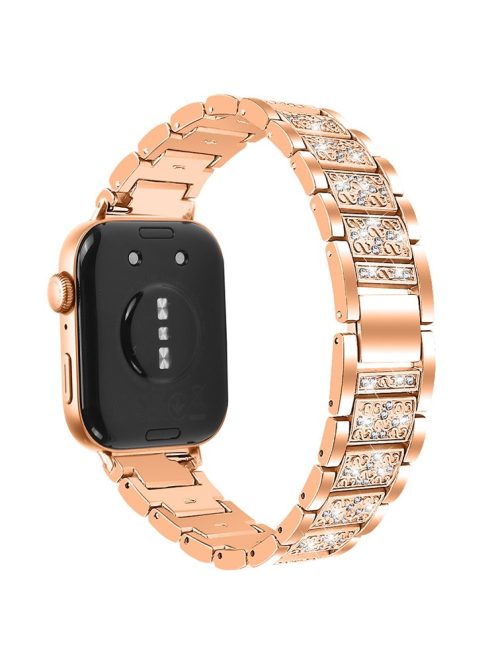 For Huawei Watch Fit 3 Metal Band Smart Watch Wrist Strap with Rhinestones - Rose Gold