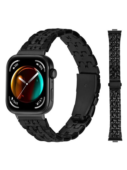 For Huawei Watch Fit 3 Metal Watch Band Cross Design Replacement Strap - Black