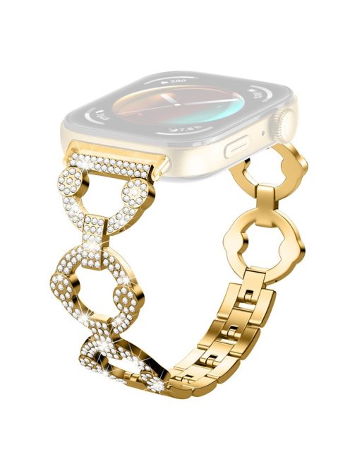 For Huawei Watch Fit 3 Metal Watch Band Shiny Rhinestone Strap Bracelet - Gold