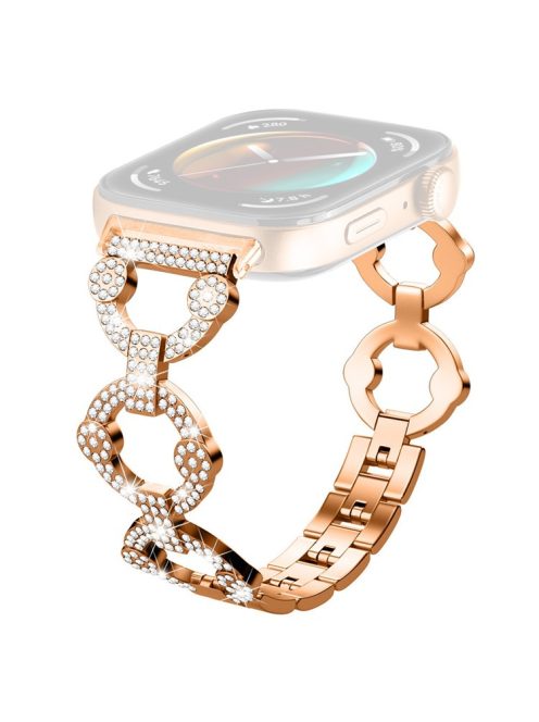 For Huawei Watch Fit 3 Metal Watch Band Shiny Rhinestone Strap Bracelet - Rose Gold