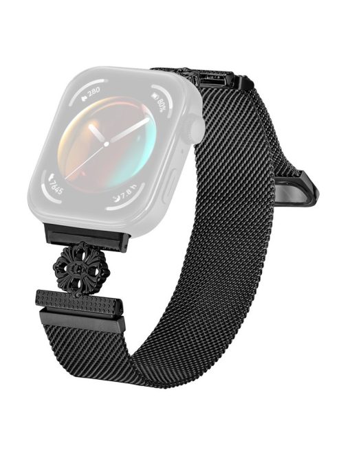 For Huawei Watch Fit 3 Milanese Band Flower Stainless Steel Magnetic Mesh Watch Strap - Black