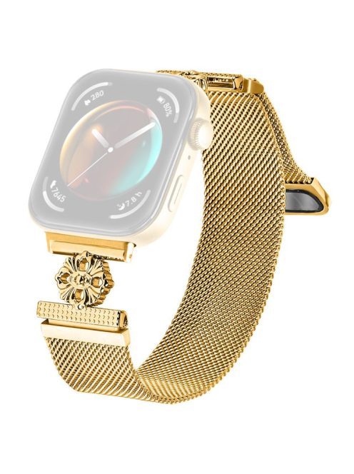 For Huawei Watch Fit 3 Milanese Band Flower Stainless Steel Magnetic Mesh Watch Strap - Gold