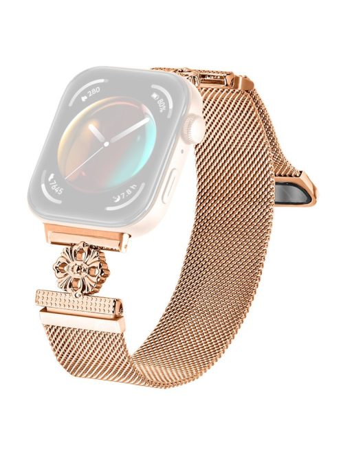 For Huawei Watch Fit 3 Milanese Band Flower Stainless Steel Magnetic Mesh Watch Strap - Rose Gold