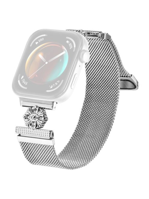 For Huawei Watch Fit 3 Milanese Band Flower Stainless Steel Magnetic Mesh Watch Strap - Silver