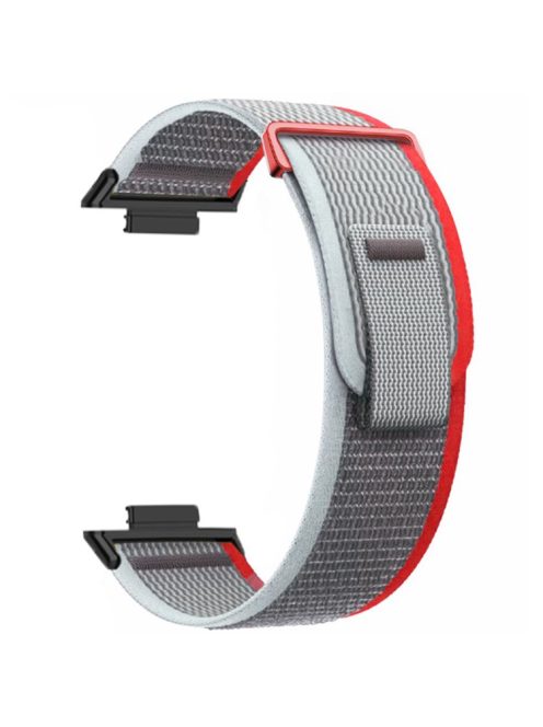 For Huawei Watch Fit 3 Nylon Watch Band Adjustable Loop Fastener Strap - Red+Grey