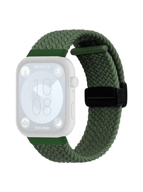 For Huawei Watch Fit 3 Replacement Braided Band Magnetic Buckle Watch Strap - Green