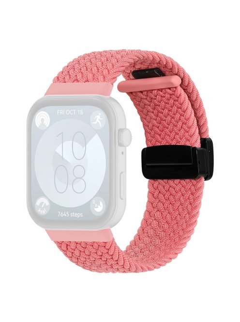 For Huawei Watch Fit 3 Replacement Braided Band Magnetic Buckle Watch Strap - Pink