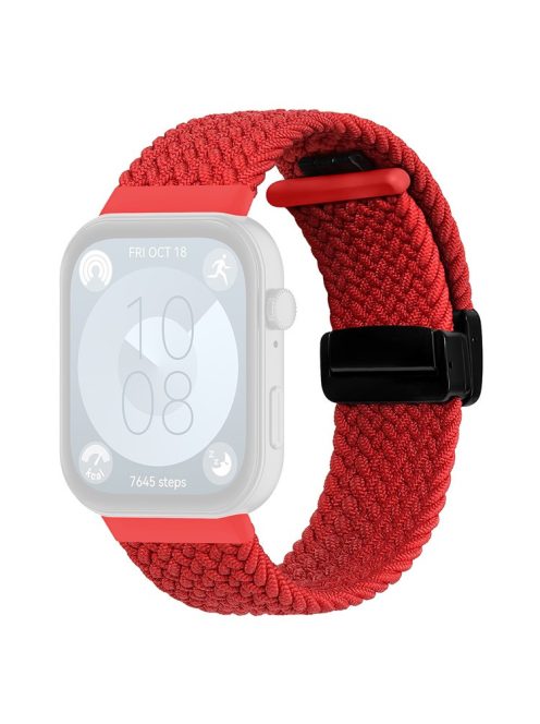 For Huawei Watch Fit 3 Replacement Braided Band Magnetic Buckle Watch Strap - Red