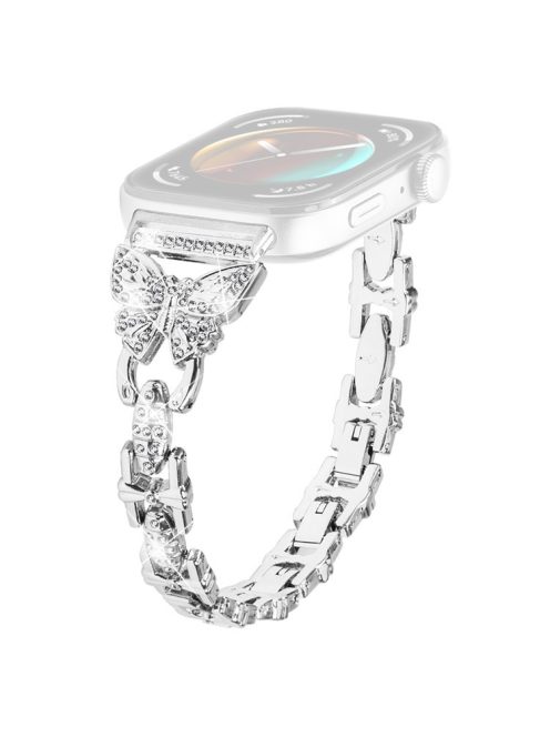 For Huawei Watch Fit 3 Rhinestone Decor Butterfly Design Watch Band Stainless Steel Wrist Strap - Silver