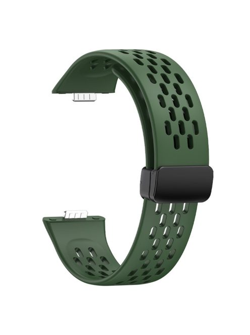 For Huawei Watch Fit 3 Silicone Watch Band Hollow-Out Strap with Magnetic Folding Buckle - Green