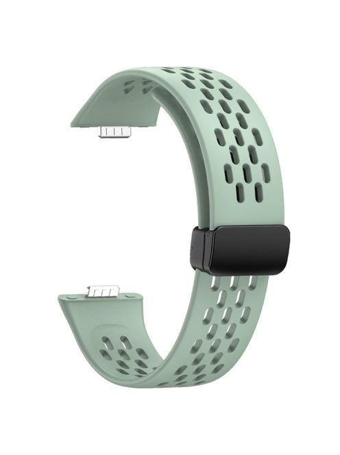 For Huawei Watch Fit 3 Silicone Watch Band Hollow-Out Strap with Magnetic Folding Buckle - Grey Green