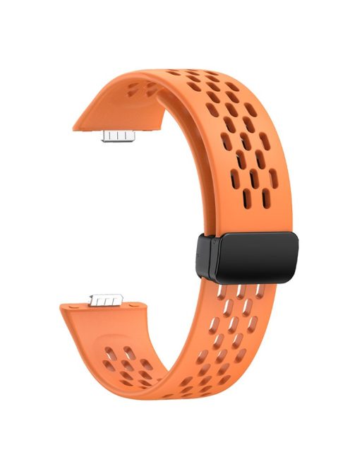 For Huawei Watch Fit 3 Silicone Watch Band Hollow-Out Strap with Magnetic Folding Buckle - Orange