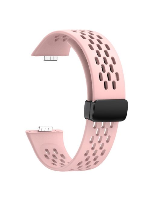 For Huawei Watch Fit 3 Silicone Watch Band Hollow-Out Strap with Magnetic Folding Buckle - Pink